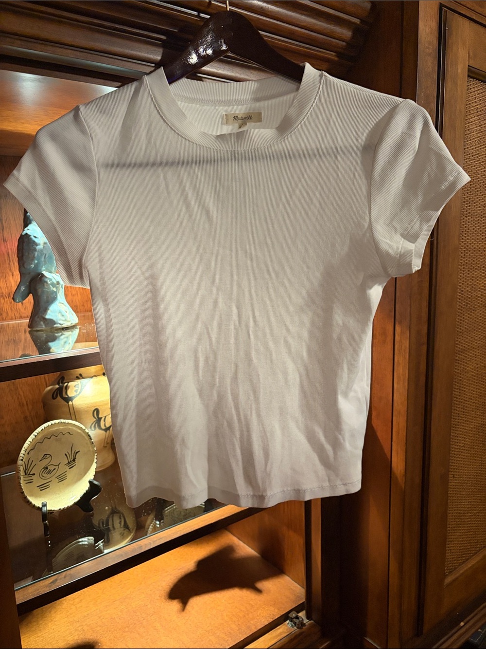 Madewell White Short-Sleeve Crewneck Ribbed Tee size Large